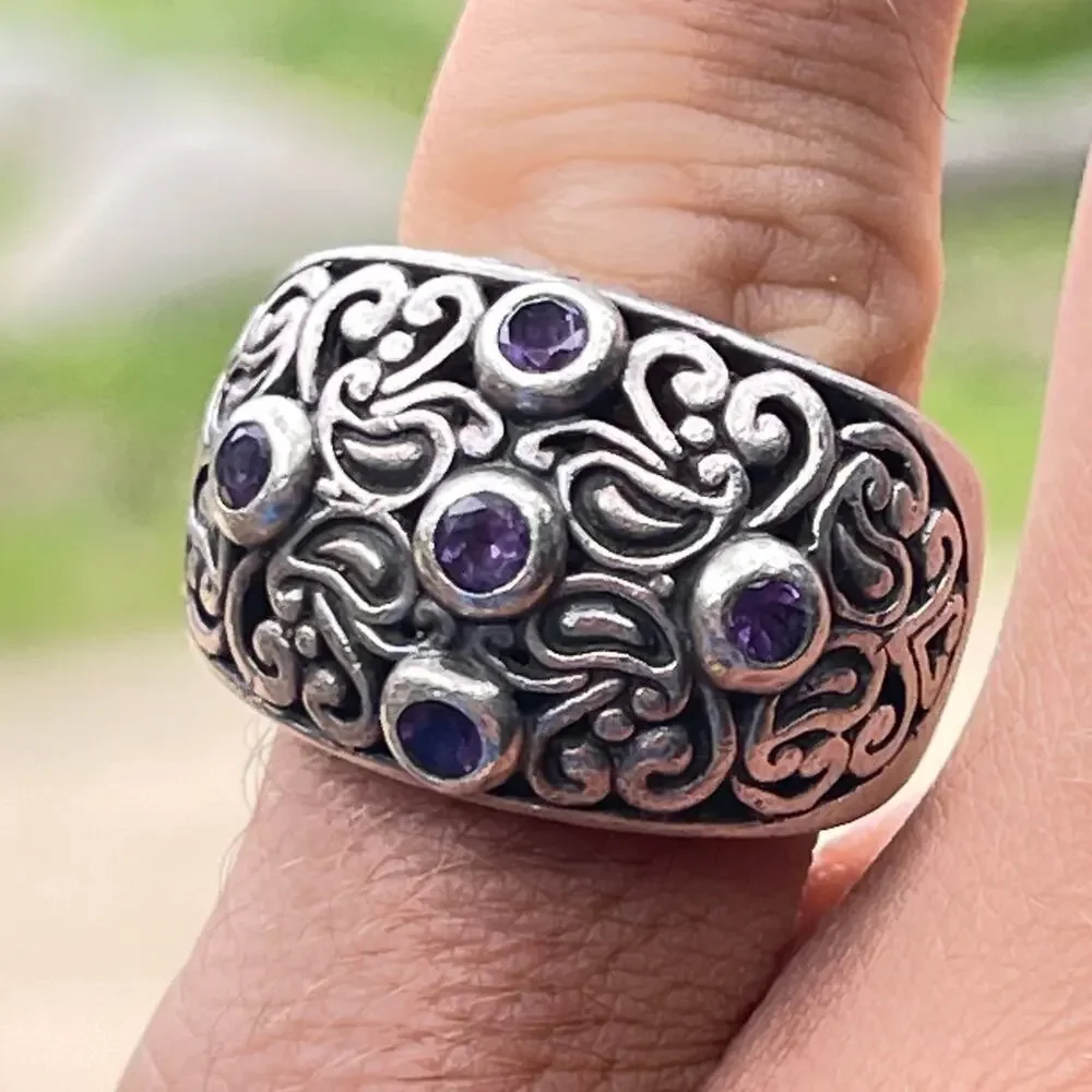 Vintage Sterling Silver Amethyst Ring - Size 6.5